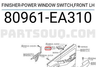 Nissan 80961EA310 FINISHER-POWER WINDOW SWITCH,FRONT LH