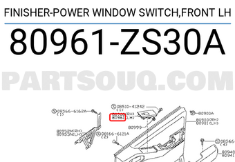 Nissan 80961ZS30A FINISHER-POWER WINDOW SWITCH,FRONT LH
