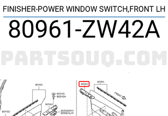 Nissan 80961ZW42A FINISHER-POWER WINDOW SWITCH,FRONT LH