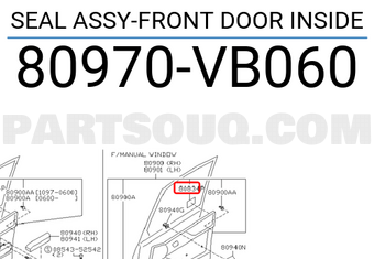 Nissan 80970VB060 SEAL ASSY-FRONT DOOR INSIDE