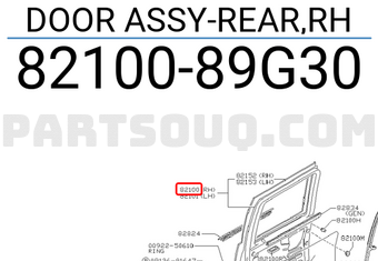 Nissan 8210089G30 DOOR ASSY-REAR,RH