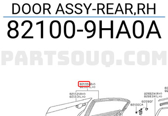 Nissan 821009HA0A DOOR ASSY-REAR,RH