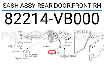 Nissan 82214VB000 SASH ASSY-REAR DOOR,FRONT RH