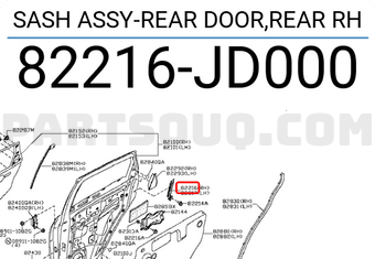 Nissan 82216JD000 SASH ASSY-REAR DOOR,REAR RH