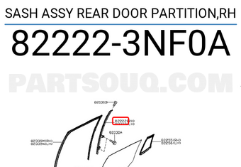 Nissan 822223NF0A SASH ASSY REAR DOOR PARTITION,RH