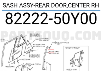 Nissan 8222250Y00 SASH ASSY-REAR DOOR,CENTER RH
