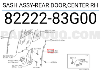 Nissan 8222283G00 SASH ASSY-REAR DOOR,CENTER RH