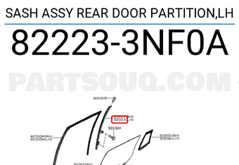 Nissan 822233NF0A SASH ASSY REAR DOOR PARTITION,LH