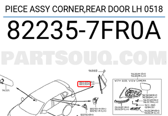 Nissan 822357FR0A PIECE ASSY CORNER,REAR DOOR LH 0518
