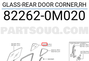 Nissan 822620M020 GLASS-REAR DOOR CORNER,RH