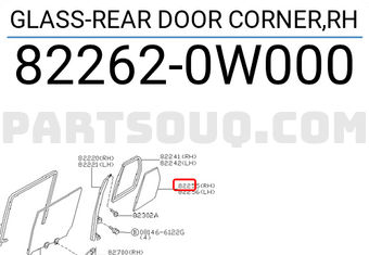 Nissan 822620W000 GLASS-REAR DOOR CORNER,RH