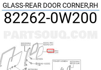 Nissan 822620W200 GLASS-REAR DOOR CORNER,RH