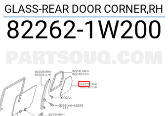 Nissan 822621W200 GLASS-REAR DOOR CORNER,RH
