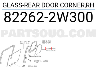 Nissan 822622W300 GLASS-REAR DOOR CORNER,RH
