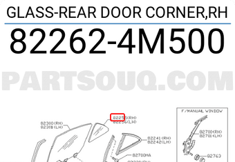 Nissan 822624M500 GLASS-REAR DOOR CORNER,RH