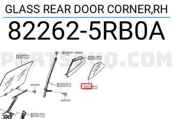 Nissan 822625RB0A GLASS REAR DOOR CORNER,RH