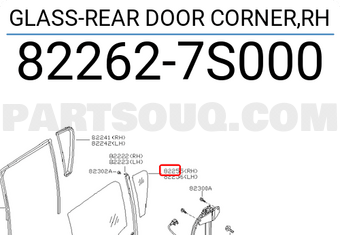 Nissan 822627S000 GLASS-REAR DOOR CORNER,RH