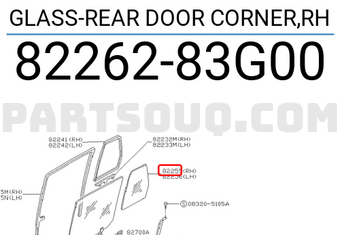 Nissan 8226283G00 GLASS-REAR DOOR CORNER,RH