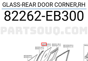 Nissan 82262EB300 GLASS-REAR DOOR CORNER,RH