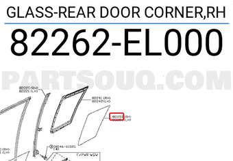 Nissan 82262EL000 GLASS-REAR DOOR CORNER,RH