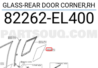 Nissan 82262EL400 GLASS-REAR DOOR CORNER,RH