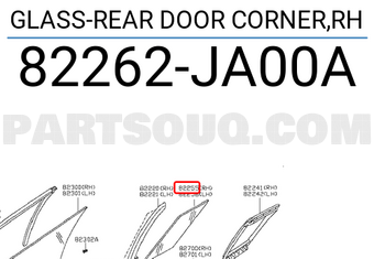 Nissan 82262JA00A GLASS-REAR DOOR CORNER,RH