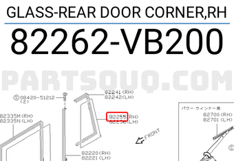 Nissan 82262VB200 GLASS-REAR DOOR CORNER,RH