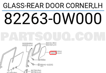 Nissan 822630W000 GLASS-REAR DOOR CORNER,LH