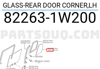 Nissan 822631W200 GLASS-REAR DOOR CORNER,LH