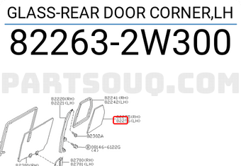 Nissan 822632W300 GLASS-REAR DOOR CORNER,LH