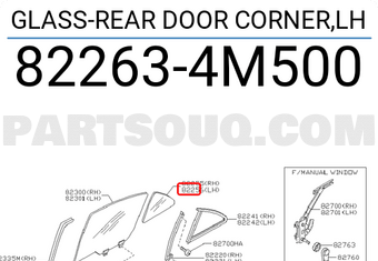 Nissan 822634M500 GLASS-REAR DOOR CORNER,LH