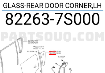 Nissan 822637S000 GLASS-REAR DOOR CORNER,LH