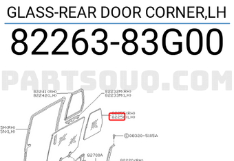 Nissan 8226383G00 GLASS-REAR DOOR CORNER,LH