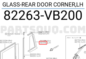 Nissan 82263VB200 GLASS-REAR DOOR CORNER,LH
