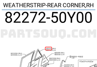 Nissan 8227250Y00 WEATHERSTRIP-REAR CORNER,RH