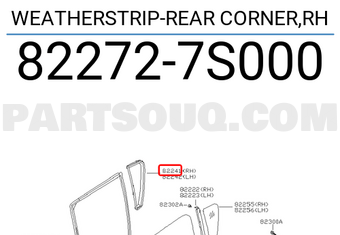Nissan 822727S000 WEATHERSTRIP-REAR CORNER,RH
