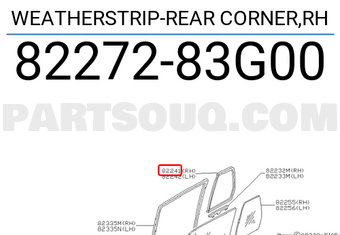 Nissan 8227283G00 WEATHERSTRIP-REAR CORNER,RH