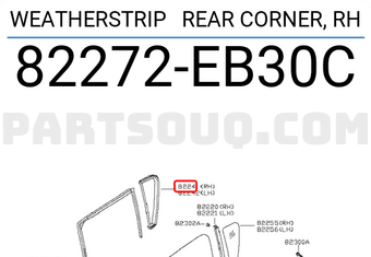 Nissan 82272EB30C WEATHERSTRIP REAR CORNER, RH