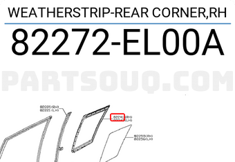 Nissan 82272EL00A WEATHERSTRIP-REAR CORNER,RH