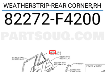 Nissan 82272F4200 WEATHERSTRIP-REAR CORNER,RH