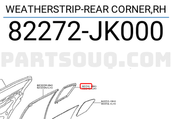 Nissan 82272JK000 WEATHERSTRIP-REAR CORNER,RH
