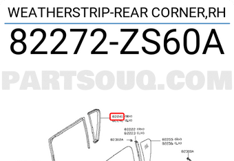 Nissan 82272ZS60A WEATHERSTRIP-REAR CORNER,RH