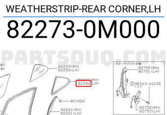Nissan 822730M000 WEATHERSTRIP-REAR CORNER,LH