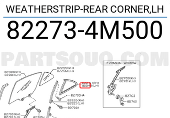 Nissan 822734M500 WEATHERSTRIP-REAR CORNER,LH