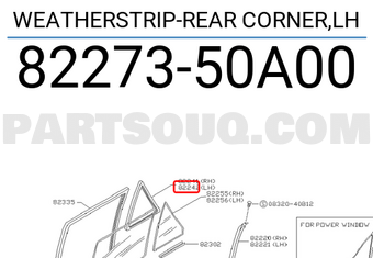 Nissan 8227350A00 WEATHERSTRIP-REAR CORNER,LH