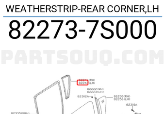 Nissan 822737S000 WEATHERSTRIP-REAR CORNER,LH