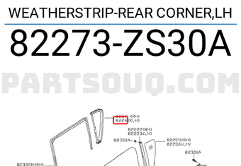 Nissan 82273ZS30A WEATHERSTRIP-REAR CORNER,LH