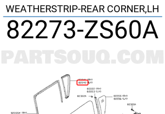 Nissan 82273ZS60A WEATHERSTRIP-REAR CORNER,LH