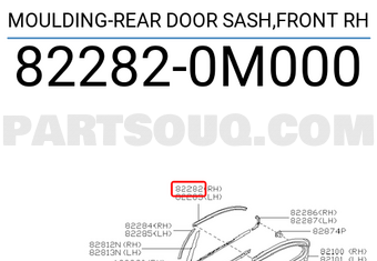 Nissan 822820M000 MOULDING-REAR DOOR SASH,FRONT RH