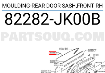 Nissan 82282JK00B MOULDING-REAR DOOR SASH,FRONT RH